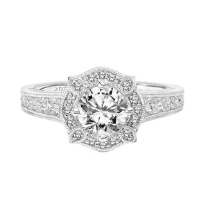 Artcarved Bridal Mounted with CZ Center Vintage Filigree Halo Engagement Ring Liviana 18K White Gold