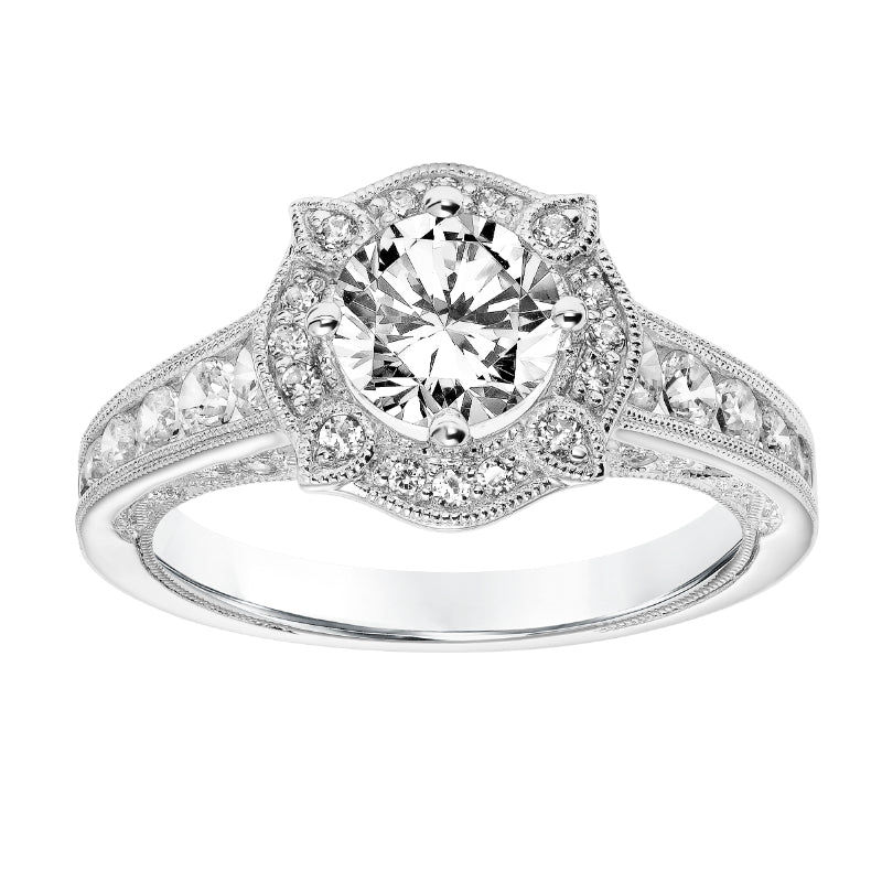 Artcarved Bridal Mounted with CZ Center Vintage Filigree Halo Engagement Ring Liviana 14K White Gold