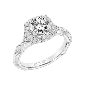 Artcarved Bridal Mounted with CZ Center Classic Halo Engagement Ring Tamara 18K White Gold