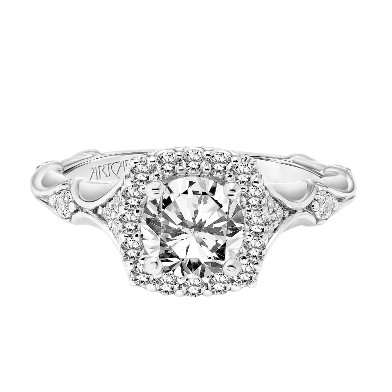 Artcarved Bridal Mounted with CZ Center Classic Halo Engagement Ring Tamara 18K White Gold