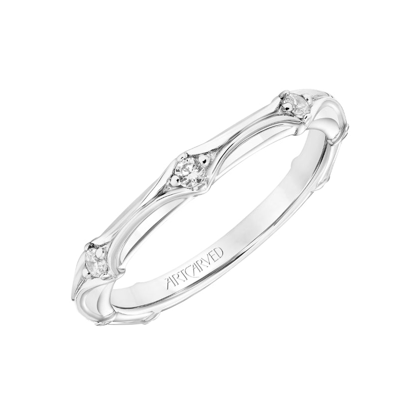 Artcarved Bridal Mounted with Side Stones Classic Halo Diamond Wedding Band Tamara 18K White Gold