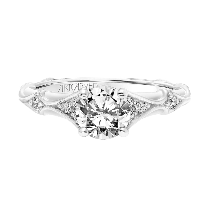 Artcarved Bridal Mounted with CZ Center Classic Diamond Engagement Ring Lorene 18K White Gold