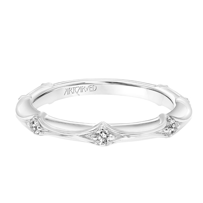 Artcarved Bridal Mounted with Side Stones Classic Diamond Wedding Band Lorene 18K White Gold