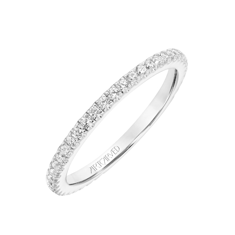 Artcarved Bridal Mounted with Side Stones Classic Diamond Wedding Band Aubrey 18K White Gold