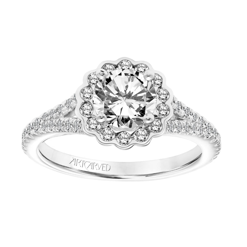 Artcarved Bridal Semi-Mounted with Side Stones Classic Halo Engagement Ring Luella 18K White Gold
