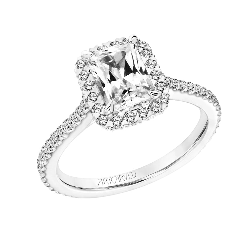 Artcarved Bridal Semi-Mounted with Side Stones Classic Halo Engagement Ring Clarissa 18K White Gold