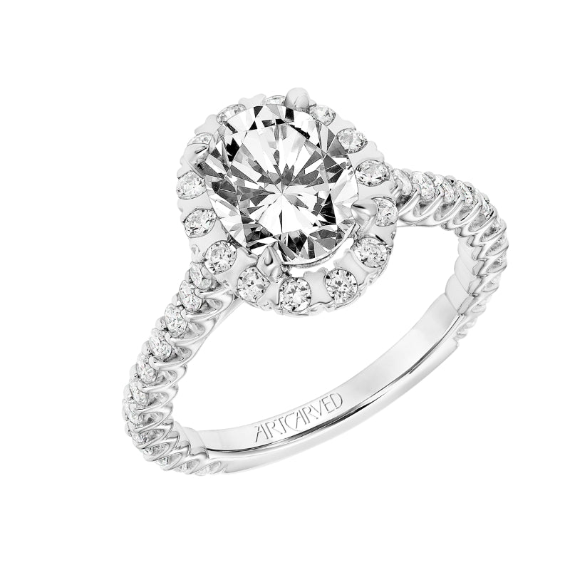 Artcarved Bridal Mounted with CZ Center Classic Halo Engagement Ring Clementine 14K White Gold