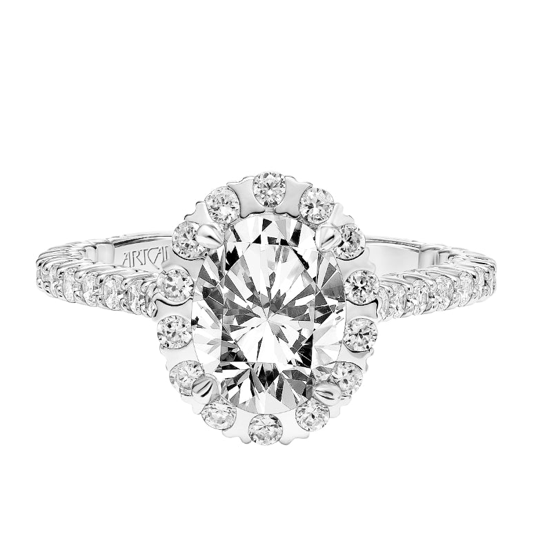 Artcarved Bridal Mounted with CZ Center Classic Halo Engagement Ring Clementine 18K White Gold