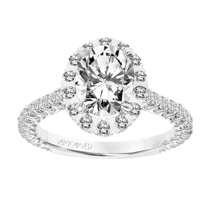 Artcarved Bridal Semi-Mounted with Side Stones Classic Halo Engagement Ring Clementine 14K White Gold