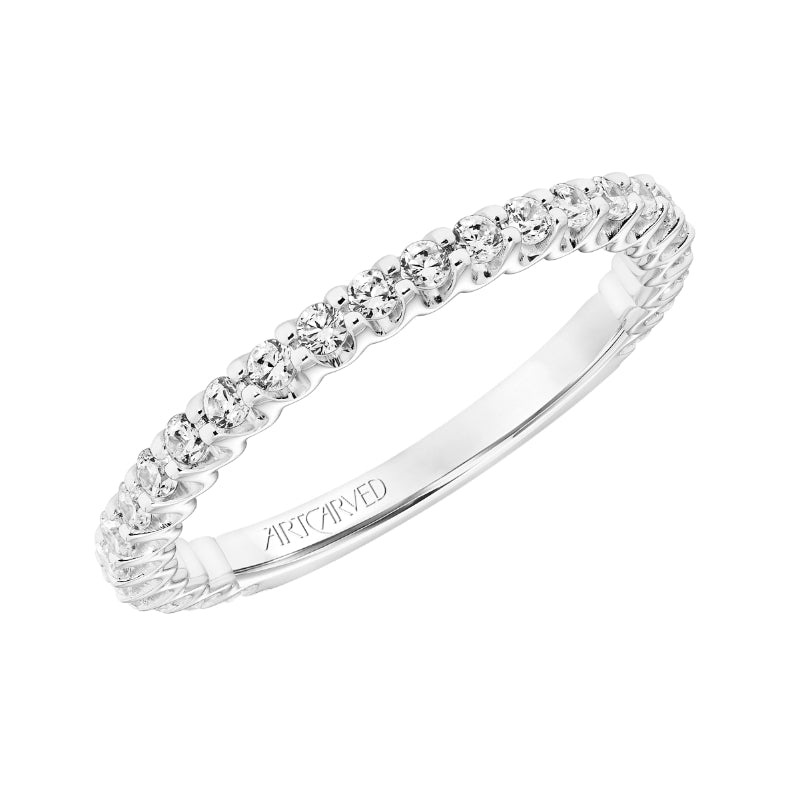 Artcarved Bridal Mounted with Side Stones Classic Halo Diamond Wedding Band Clementine 18K White Gold