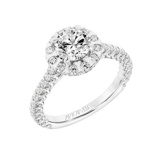 Artcarved Bridal Semi-Mounted with Side Stones Classic Halo Engagement Ring Pamela 14K White Gold