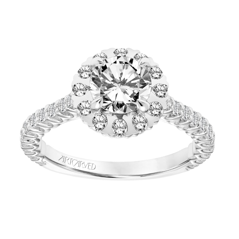 Artcarved Bridal Semi-Mounted with Side Stones Classic Halo Engagement Ring Pamela 18K White Gold