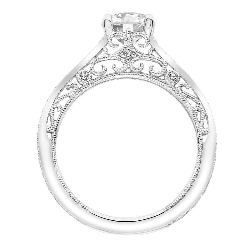 Artcarved Bridal Semi-Mounted with Side Stones Vintage Filigree Diamond Engagement Ring Mae 18K White Gold