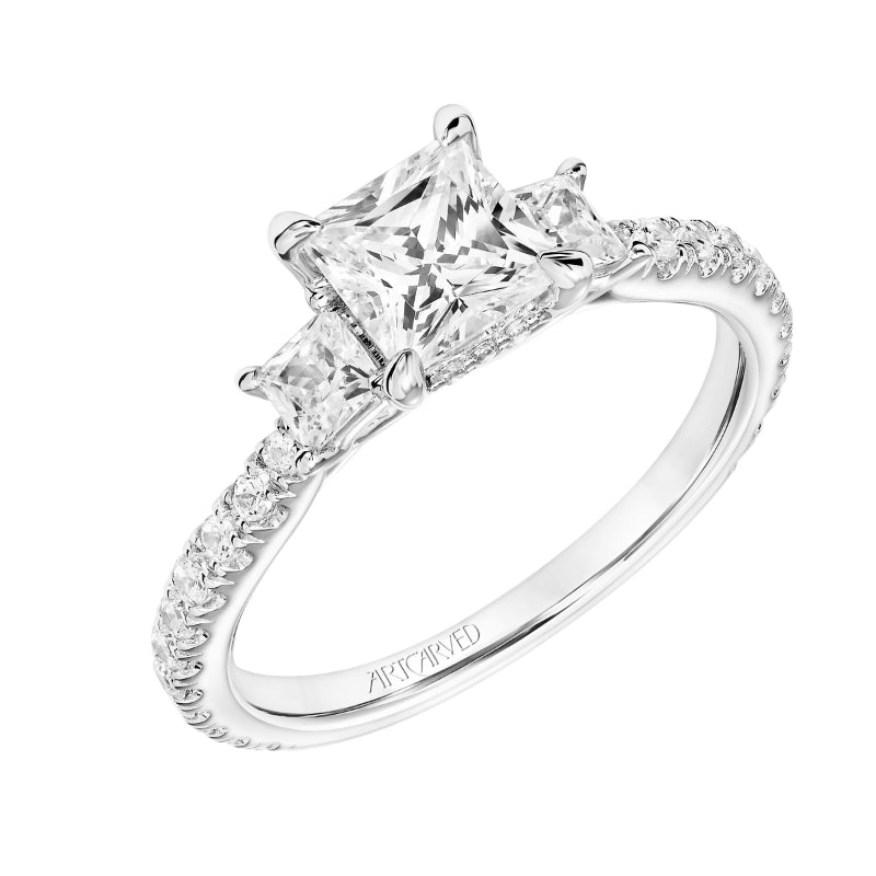 Artcarved Bridal Semi-Mounted with Side Stones Classic Diamond 3-Stone Engagement Ring Rea 14K White Gold