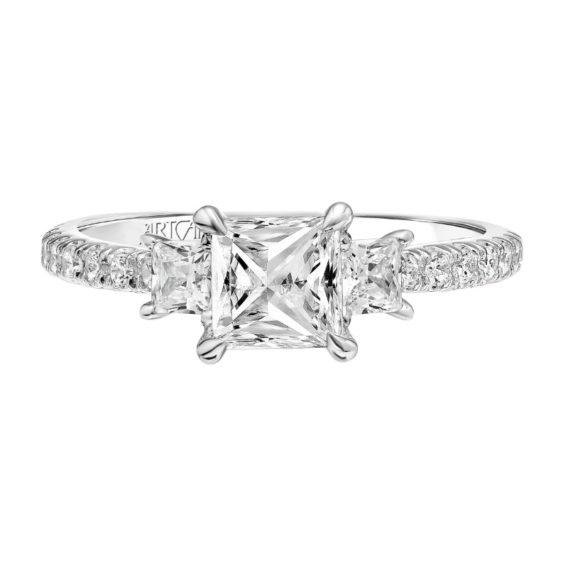 Artcarved Bridal Semi-Mounted with Side Stones Classic Diamond 3-Stone Engagement Ring Rea 14K White Gold
