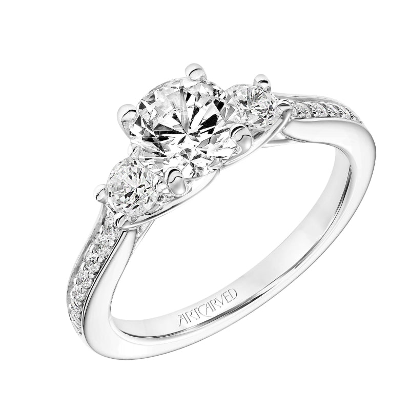 Artcarved Bridal Semi-Mounted with Side Stones Classic Diamond 3-Stone Engagement Ring Thea 14K White Gold