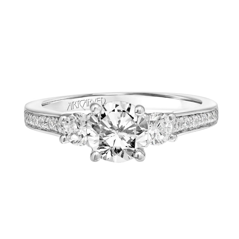 Artcarved Bridal Semi-Mounted with Side Stones Classic Diamond 3-Stone Engagement Ring Thea 18K White Gold