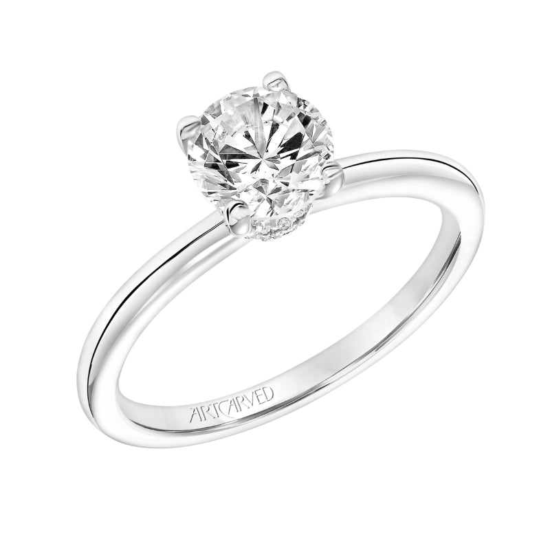 Artcarved Bridal Semi-Mounted with Side Stones Classic Solitaire Engagement Ring Kit 18K White Gold