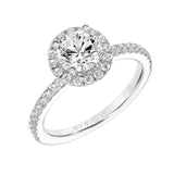 Artcarved Bridal Semi-Mounted with Side Stones Classic Halo Engagement Ring Ileana 18K White Gold