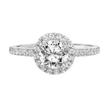 Artcarved Bridal Semi-Mounted with Side Stones Classic Halo Engagement Ring Ileana 14K White Gold