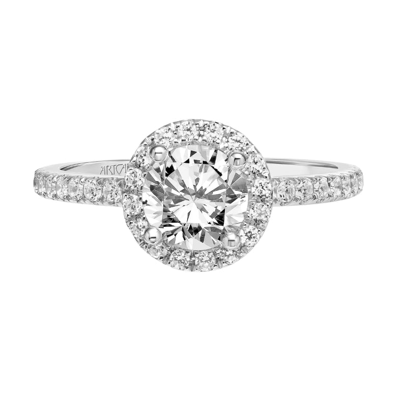 Artcarved Bridal Mounted with CZ Center Classic Halo Engagement Ring Ileana 14K White Gold