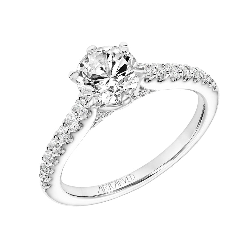 Artcarved Bridal Mounted with CZ Center Classic Diamond Engagement Ring Elana 14K White Gold