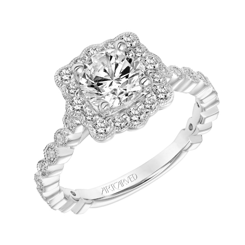 Artcarved Bridal Mounted with CZ Center Vintage Vintage Halo Engagement Ring Lilith 14K White Gold