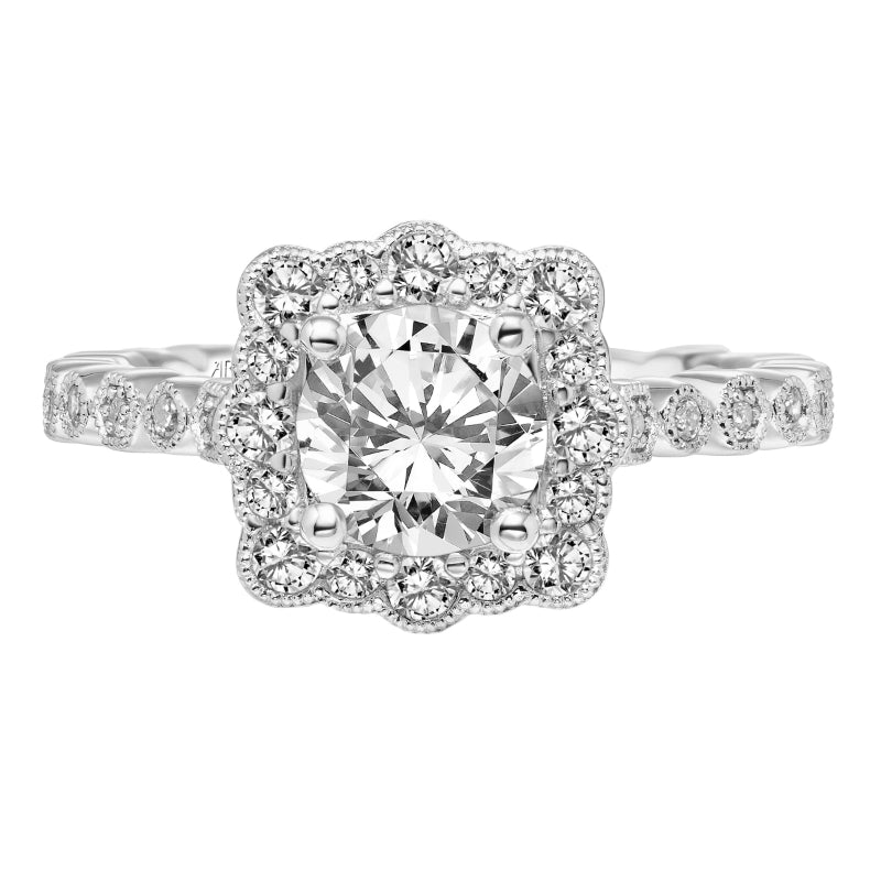 Artcarved Bridal Semi-Mounted with Side Stones Vintage Vintage Halo Engagement Ring Lilith 14K White Gold