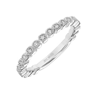 Artcarved Bridal Mounted with Side Stones Vintage Milgrain Halo Diamond Wedding Band Lilith 14K White Gold