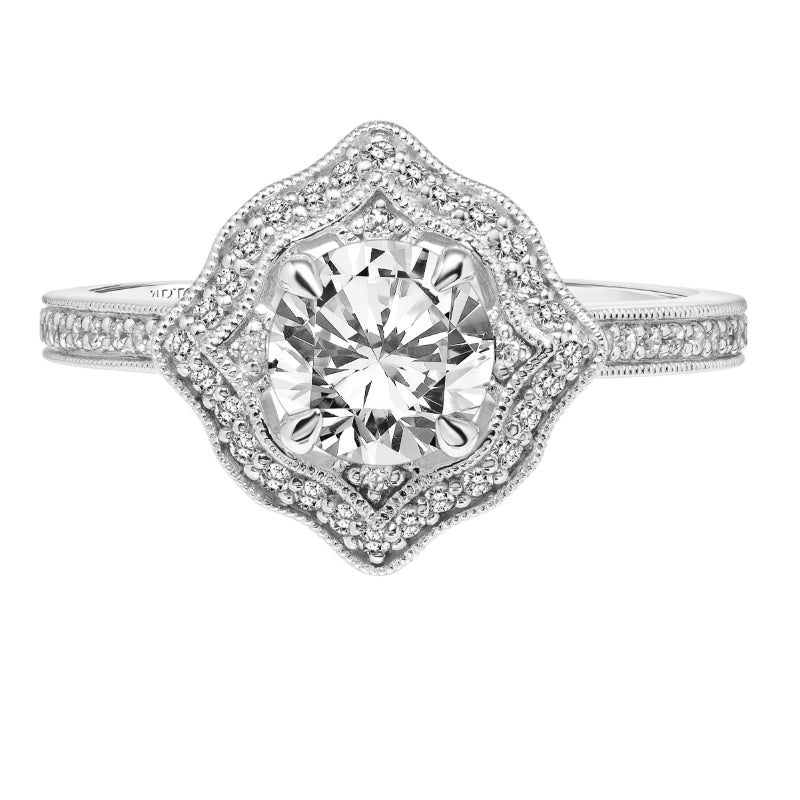 Artcarved Bridal Semi-Mounted with Side Stones Vintage Milgrain Halo Engagement Ring Yvonne 18K White Gold