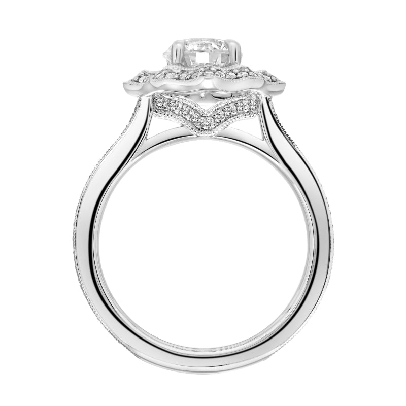 Artcarved Bridal Semi-Mounted with Side Stones Vintage Milgrain Halo Engagement Ring Yvonne 14K White Gold