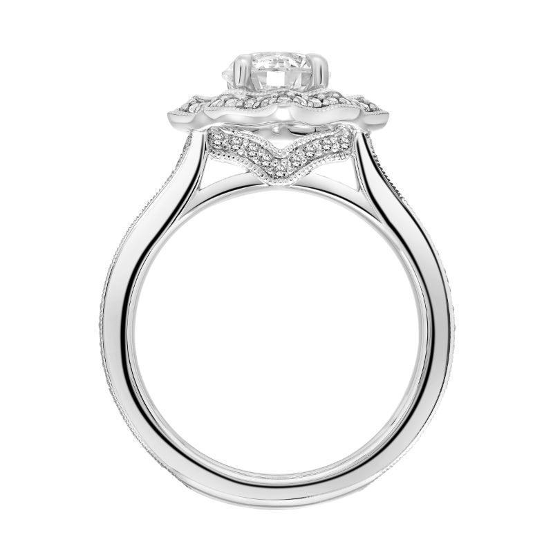 Artcarved Bridal Mounted with CZ Center Vintage Milgrain Halo Engagement Ring Yvonne 18K White Gold