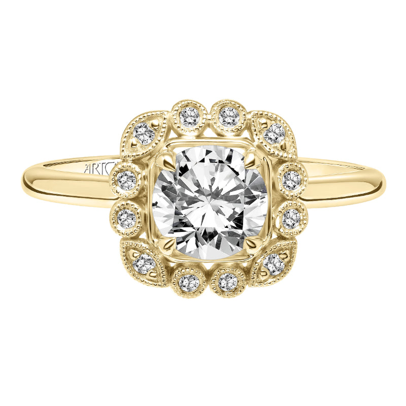 Artcarved Bridal Mounted with CZ Center Vintage Vintage Halo Engagement Ring Mabel 14K Yellow Gold