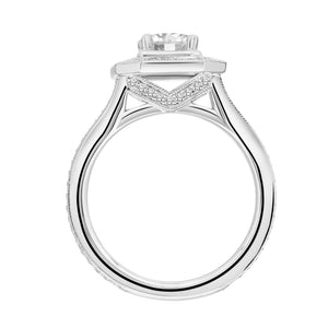 Artcarved Bridal Semi-Mounted with Side Stones Vintage Milgrain Halo Engagement Ring Maeve 18K White Gold