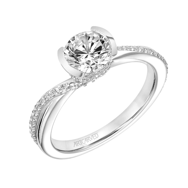 Artcarved Bridal Semi-Mounted with Side Stones Contemporary Bezel Engagement Ring Zola 14K White Gold