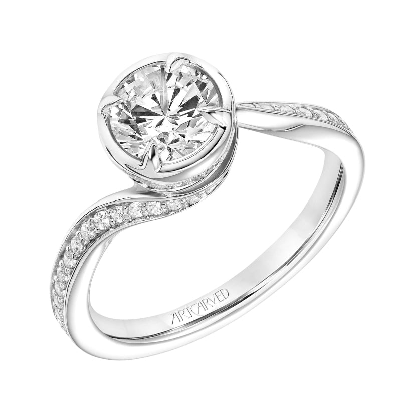 Artcarved Bridal Semi-Mounted with Side Stones Contemporary Bezel Diamond Engagement Ring Tinsley 18K White Gold