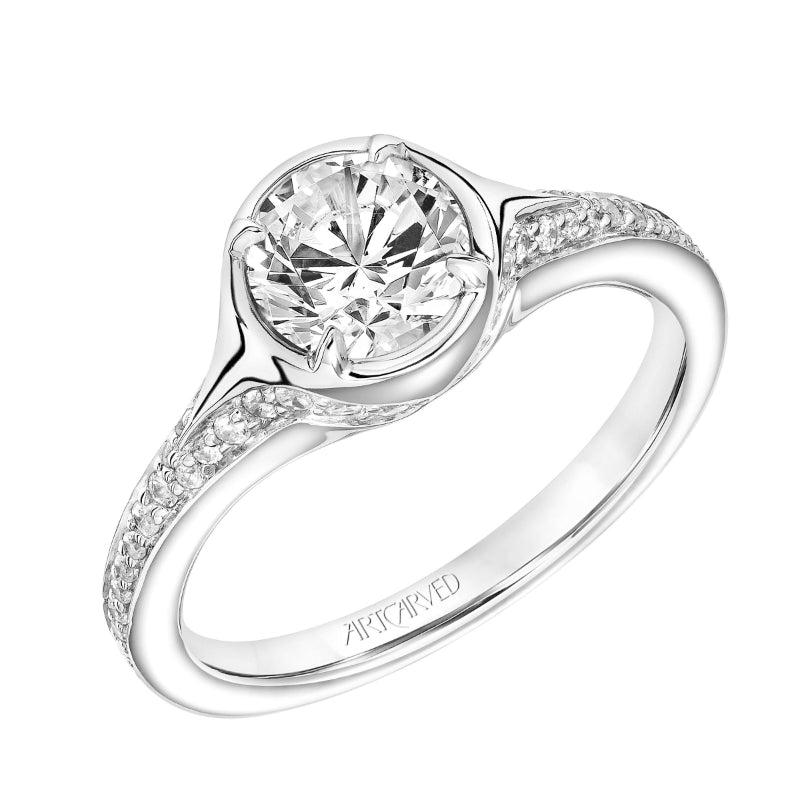 Artcarved Bridal Semi-Mounted with Side Stones Contemporary Bezel Diamond Engagement Ring Olive 14K White Gold