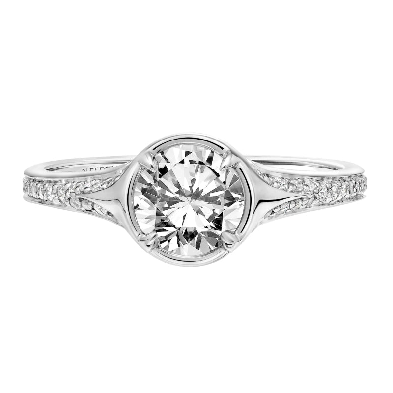 Artcarved Bridal Semi-Mounted with Side Stones Contemporary Bezel Diamond Engagement Ring Olive 18K White Gold