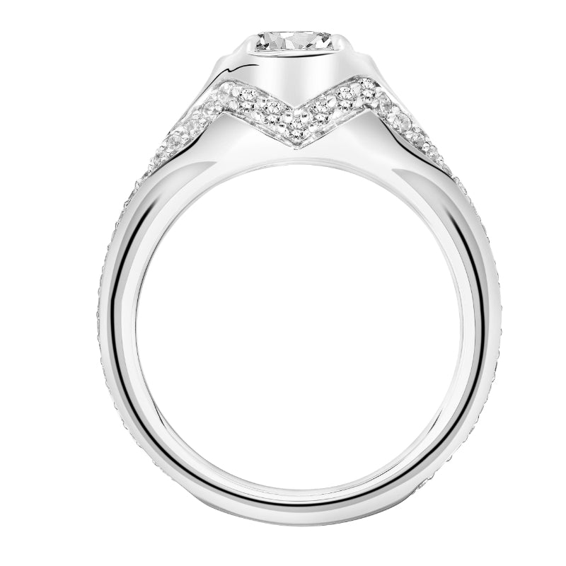 Artcarved Bridal Mounted with CZ Center Contemporary Bezel Diamond Engagement Ring Olive 18K White Gold