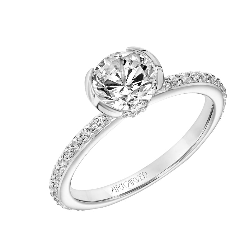 Artcarved Bridal Mounted with CZ Center Contemporary Bezel Engagement Ring Gray 18K White Gold