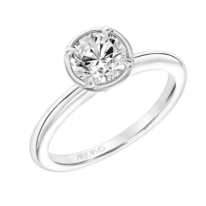 Artcarved Bridal Mounted with CZ Center Contemporary Bezel Engagement Ring Lake 18K White Gold