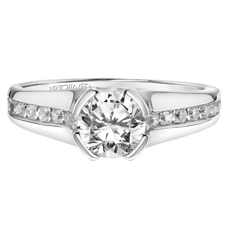 Artcarved Bridal Semi-Mounted with Side Stones Contemporary Bezel Engagement Ring Raina 14K White Gold