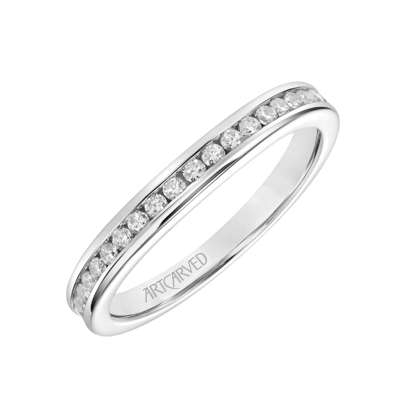 Artcarved Bridal Mounted with Side Stones Contemporary Bezel Diamond Wedding Band Raina 18K White Gold