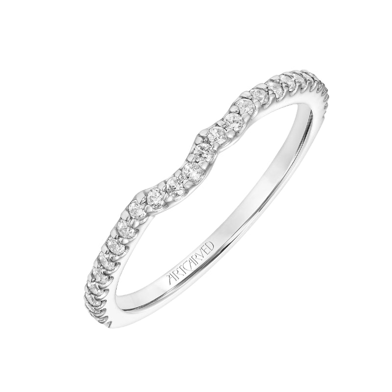 Artcarved Bridal Mounted with Side Stones Contemporary Floral Diamond Wedding Band Bluebelle 14K White Gold