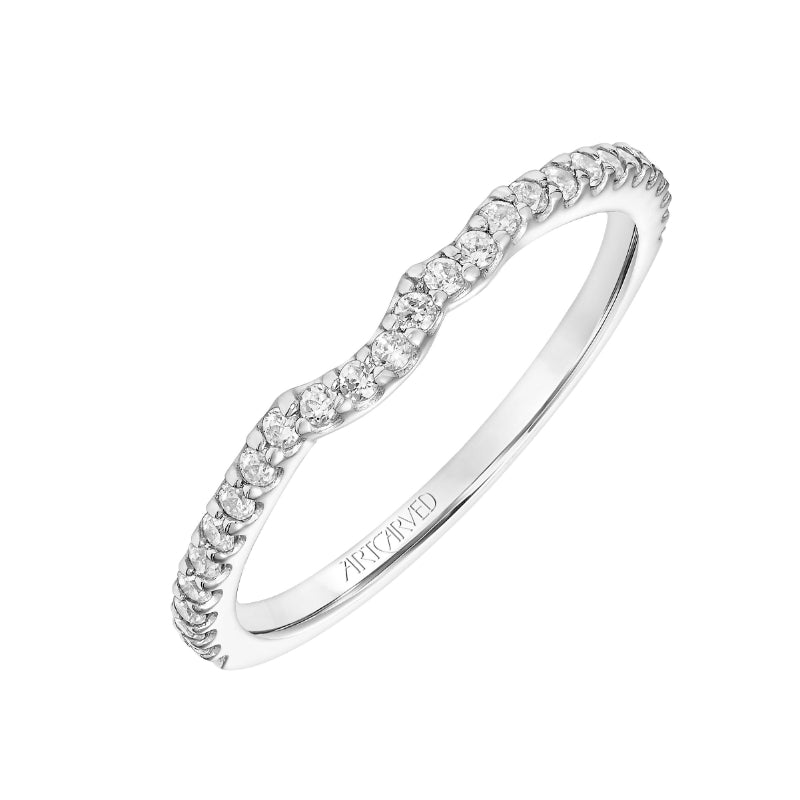 Artcarved Bridal Mounted with Side Stones Contemporary Floral Diamond Wedding Band Bluebelle 18K White Gold