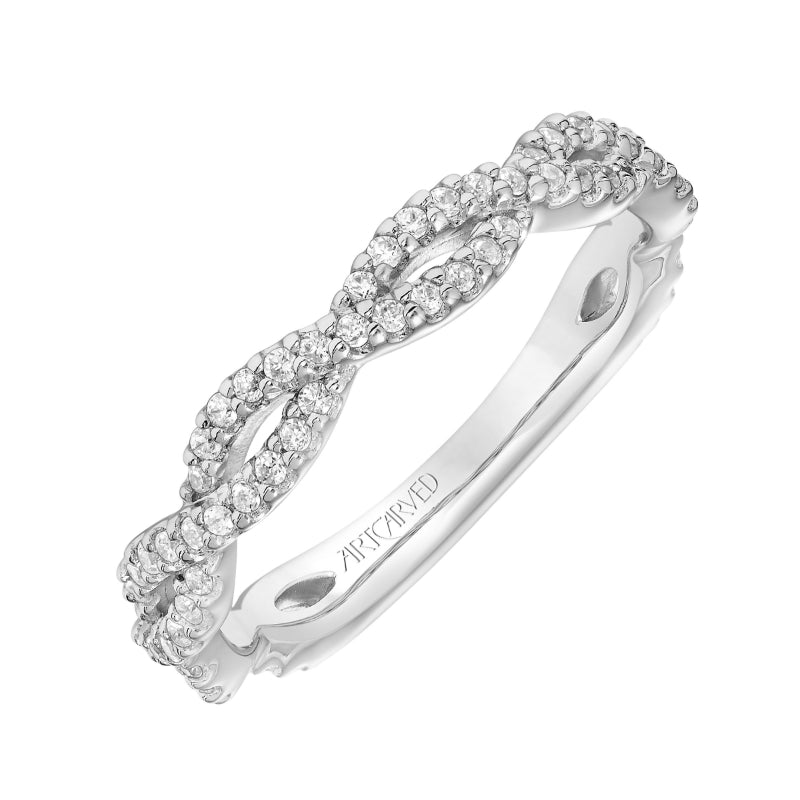 Artcarved Bridal Mounted with Side Stones Contemporary Floral Twist Diamond Wedding Band Sweetpea 18K White Gold