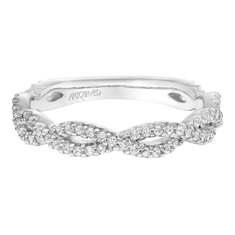 Artcarved Bridal Mounted with Side Stones Contemporary Floral Twist Diamond Wedding Band Sweetpea 18K White Gold