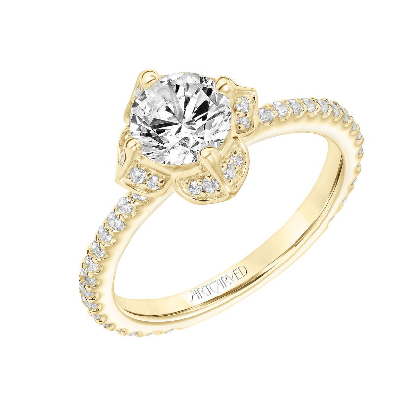 Artcarved Bridal Mounted with CZ Center Contemporary Floral Engagement Ring Lotus 14K Yellow Gold