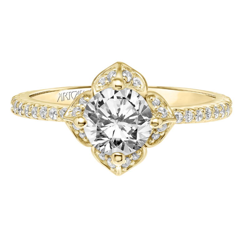 Artcarved Bridal Mounted with CZ Center Contemporary Floral Engagement Ring Lotus 14K Yellow Gold