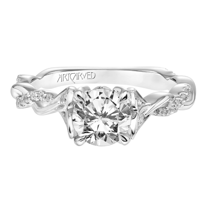 Artcarved Bridal Semi-Mounted with Side Stones Contemporary Floral Engagement Ring Amaryllis 18K White Gold